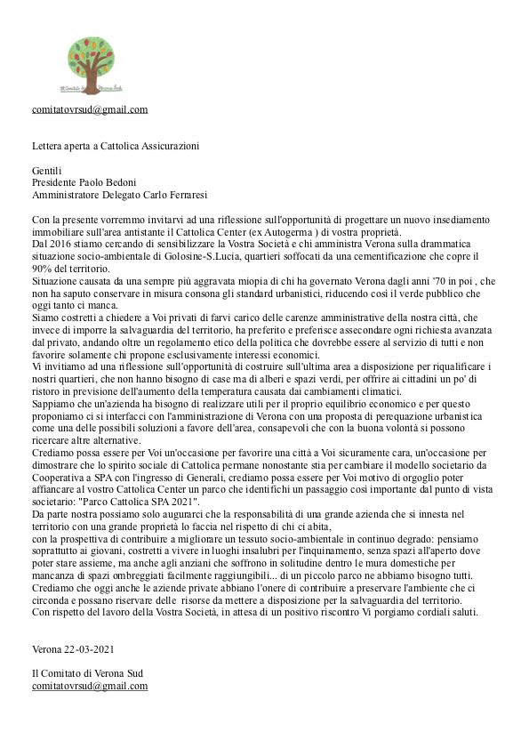 Lettera aperta a Cattolica Assicurazioni