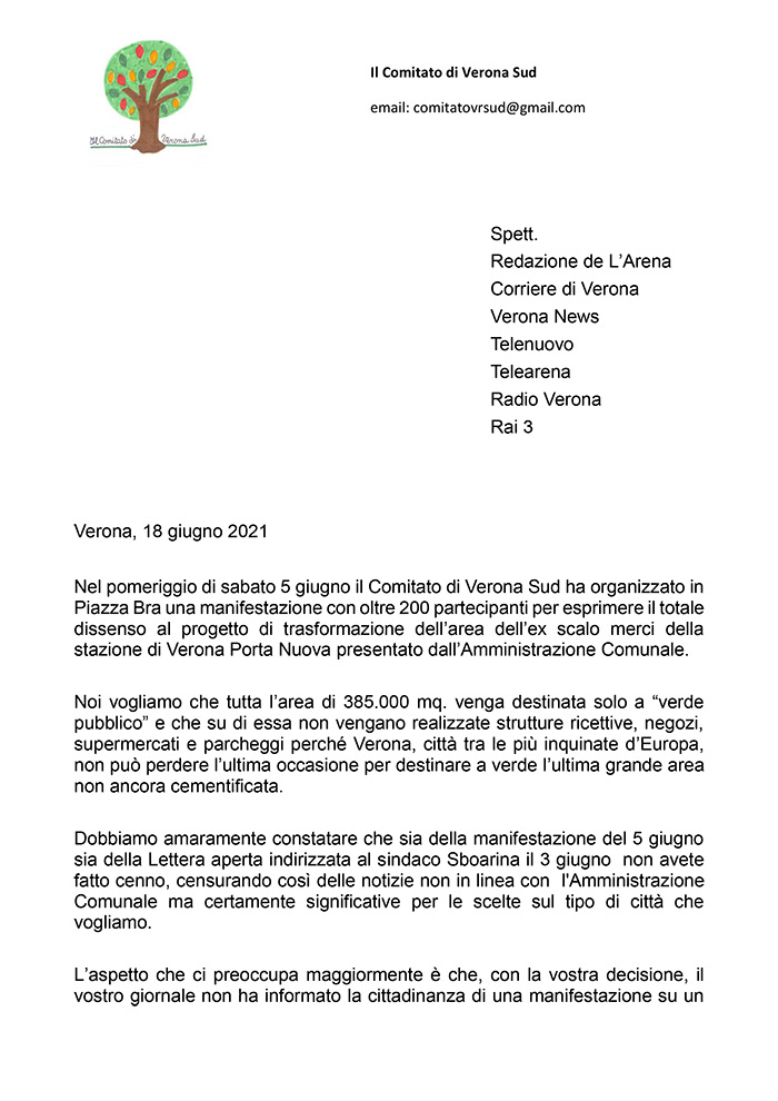 Lettera aperta agli organi di informazione