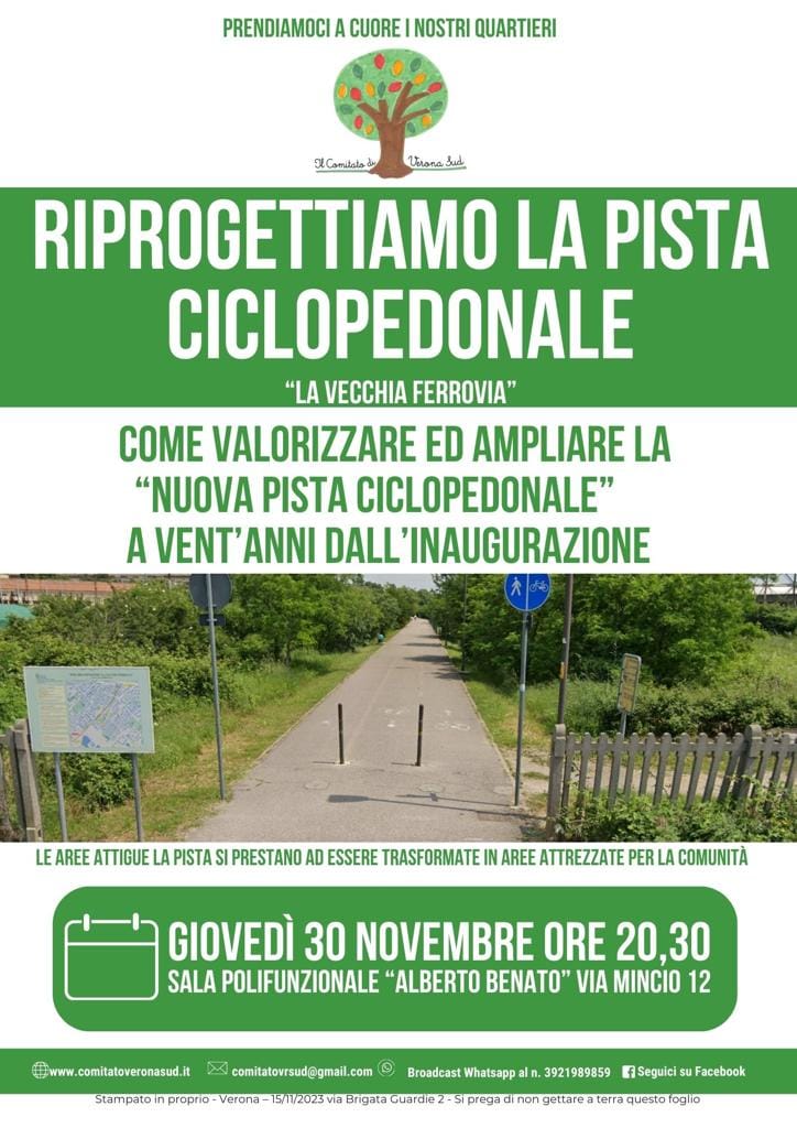 Incontro del 30 novembre “Riprogettiamo la pista ciclopedonale La Vecchia Ferrovia”